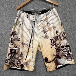 Masters of Mayhem LOST Board Shorts Mens 33 Skull Graphic Y2K Surf Fightwear